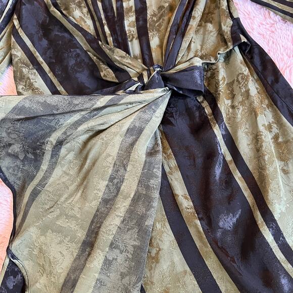 NWT Zara Woman Green & Black Stripe Print Faux Wrap Tie Front Dress - Small - Picture 7 of 15